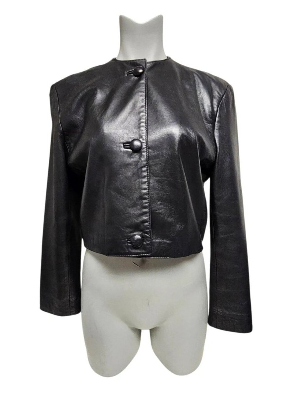 70s - 80s Georgetown Leather Design black leather cropped jacket . XS